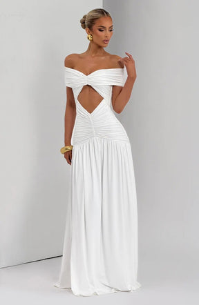 Vestido Longo Ombro a Ombro com Fenda Modern Susan