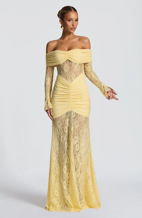 Vestido Longo Ombro a Ombro de Renda Modern Pauline