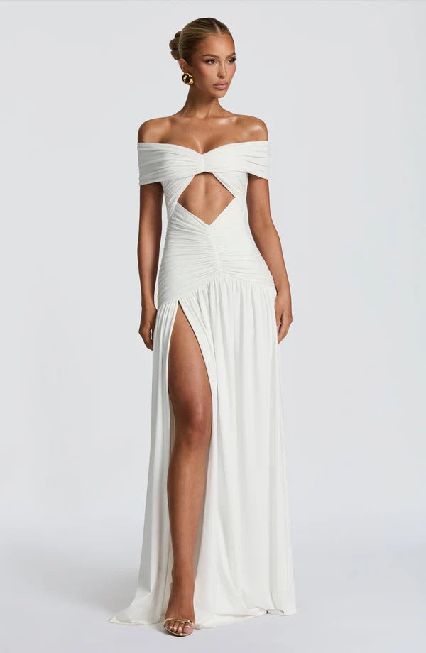 Vestido Longo Ombro a Ombro com Fenda Modern Susan