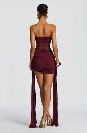 Vestido Curto Sem Alças Detalhe Assimétrico Pendurado Modern Fiorella