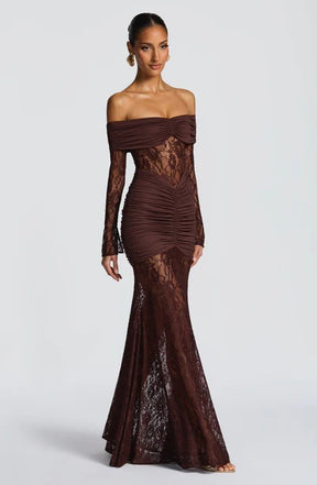 Vestido Longo Ombro a Ombro de Renda Modern Pauline