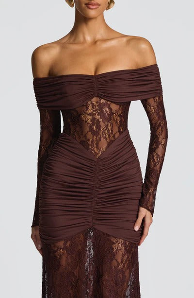 Vestido Longo Ombro a Ombro de Renda Modern Pauline