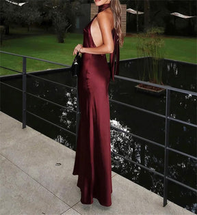 Vestido Longo Acetinado com Decote nas Costas Modern Hailey