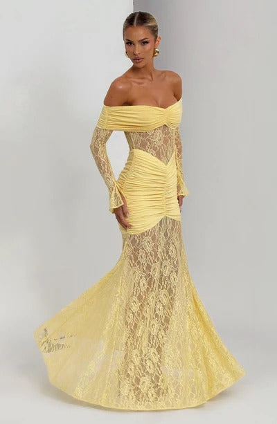 Vestido Longo Ombro a Ombro de Renda Modern Pauline