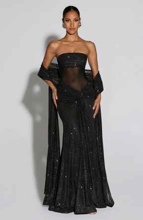 Vestido Longo de Brilho com Tule Modern Agnes