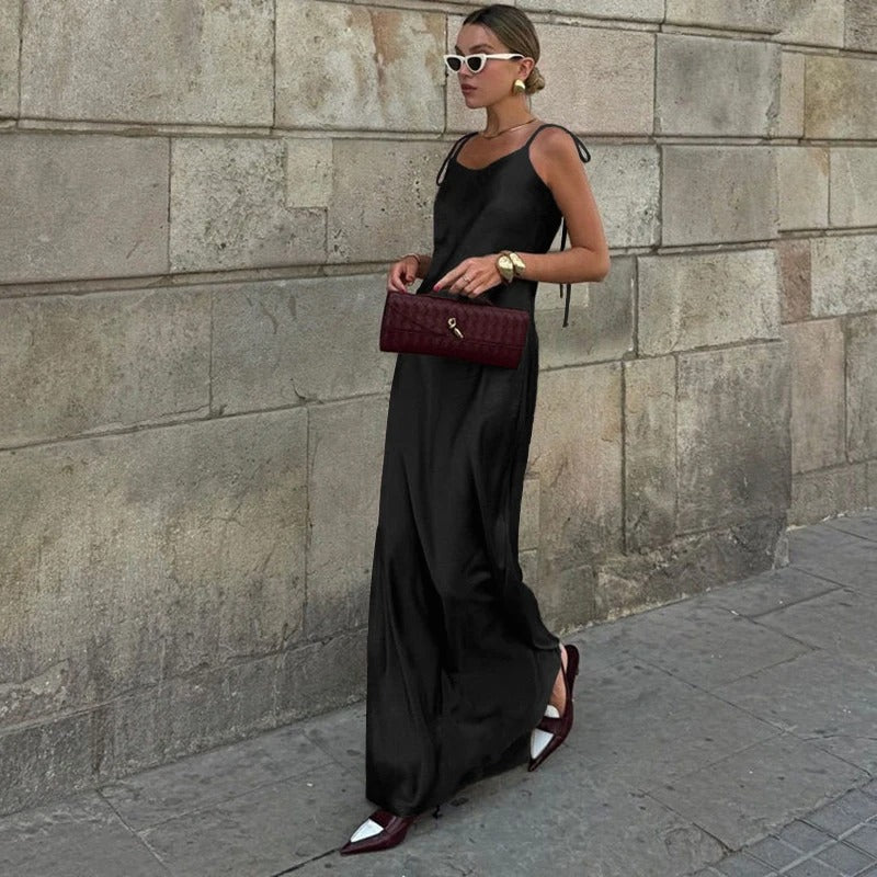 Vestido Longo Acetinado Decote nas Costas Modern Eden