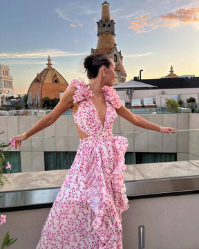 Vestido Longo com Babados no Ombro Modern Dalila