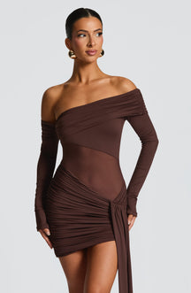 Vestido Manga Longa com Transparência na Cintura Modern Líria