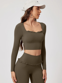 Conjunto Tendência Gringa Top Manga Longa e Calça Flare  Modeladora Modern Fluffy
