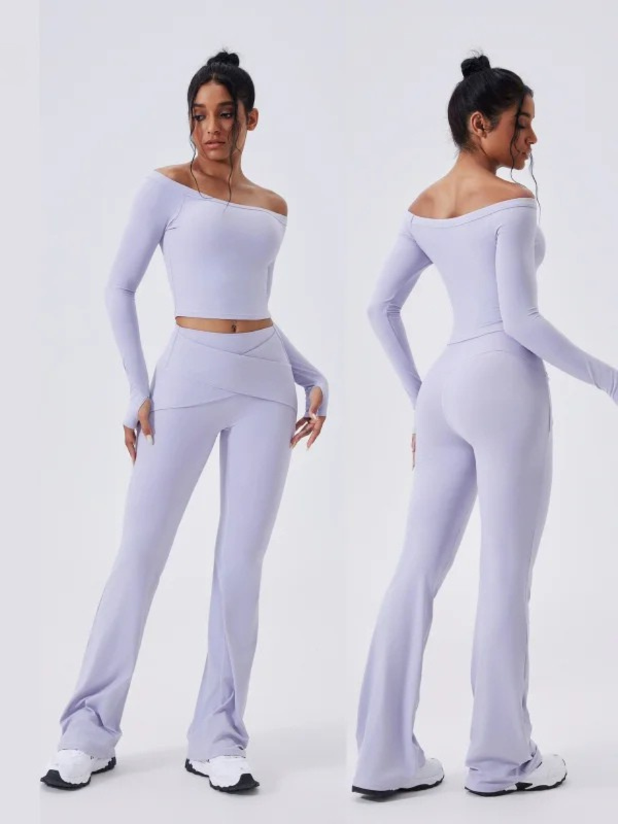 Conjunto Blusa Manga Longa e Calça Flare Cós Alto Duplo Modeladora Modern Auren