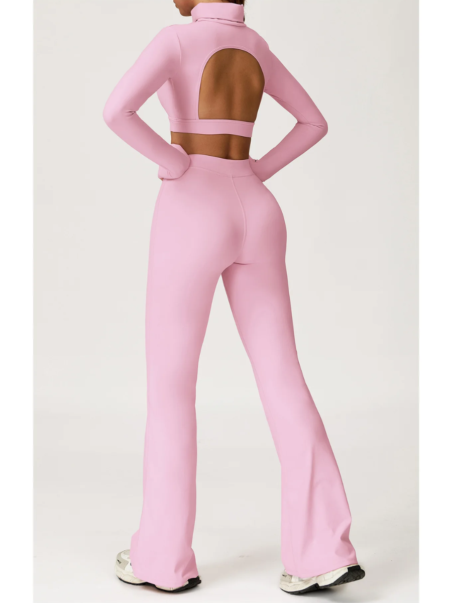 Conjunto Top Manga Longa e Calça Flare Cós Alto Modern Motion