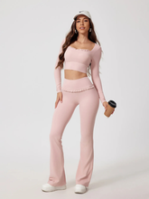 Conjunto Tendência Gringa Top Manga Longa e Calça Flare  Modeladora Modern Fluffy