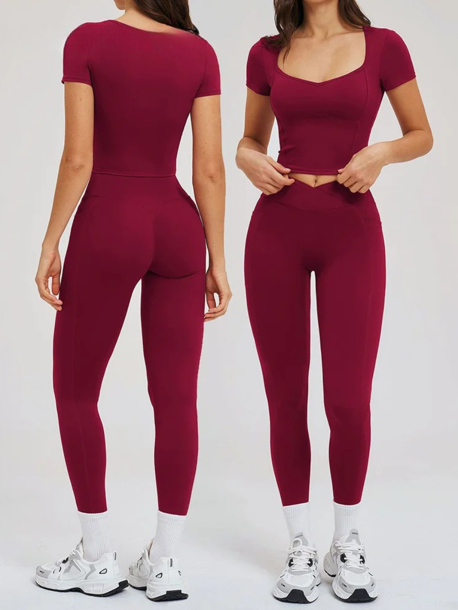Conjunto Esportivo Blusa Meia Manga com Calça Legging Modeladora Modern Mulen