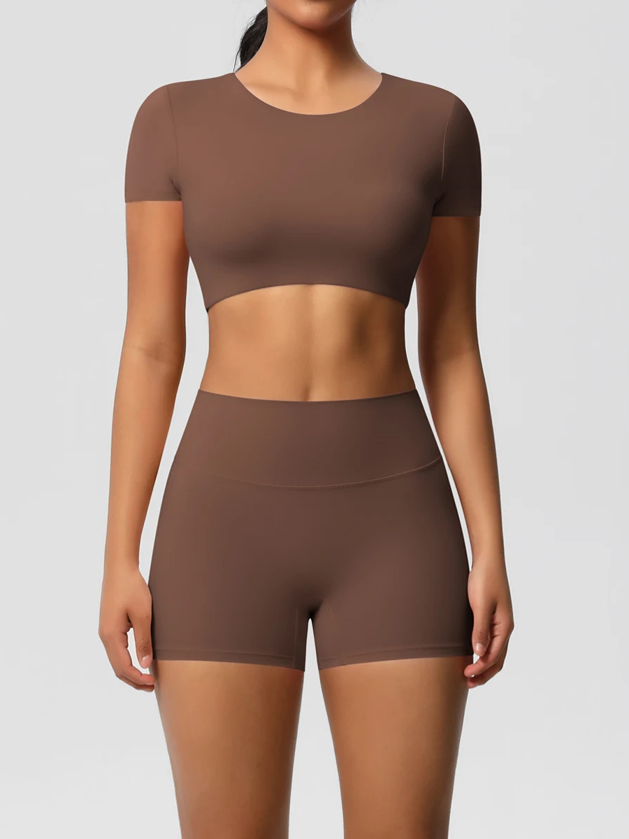 Conjunto Top Meia Manga e Shorts Cós Alto Modern Basic