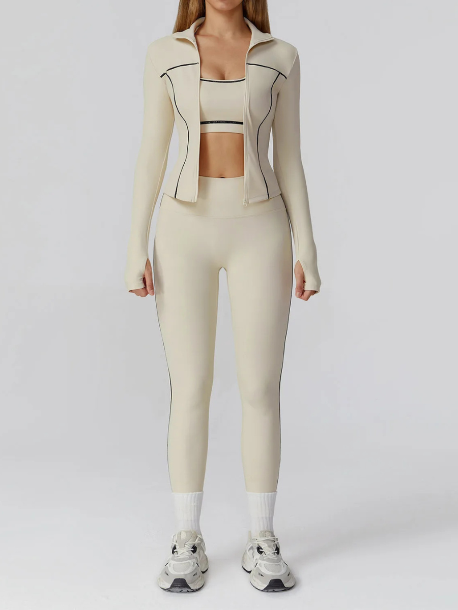 Conjunto Três Peças Jaqueta com Top Push Up e Calça Legging Modeladora Modern Style