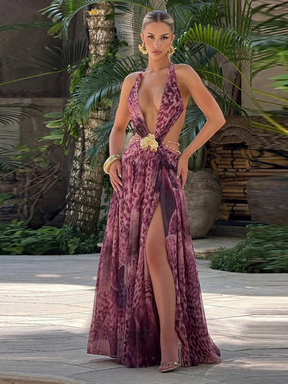 Vestido Longo Costas Abertas e Fenda Lateral Modern Daria