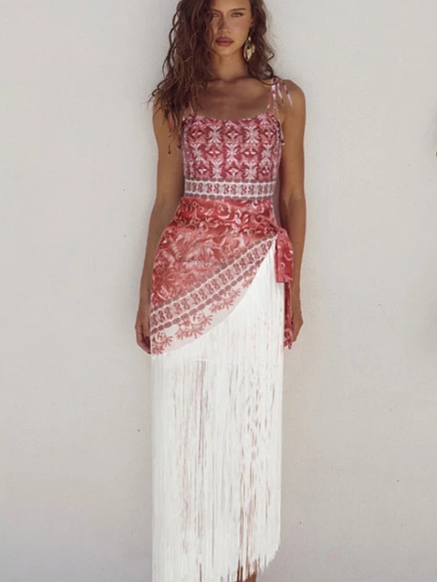 Conjunto Maiô e Saia Saída de Praia com Franjas Modern Marina