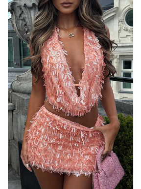 Conjunto Paetê Blusa e Saia Curta Modern Adria