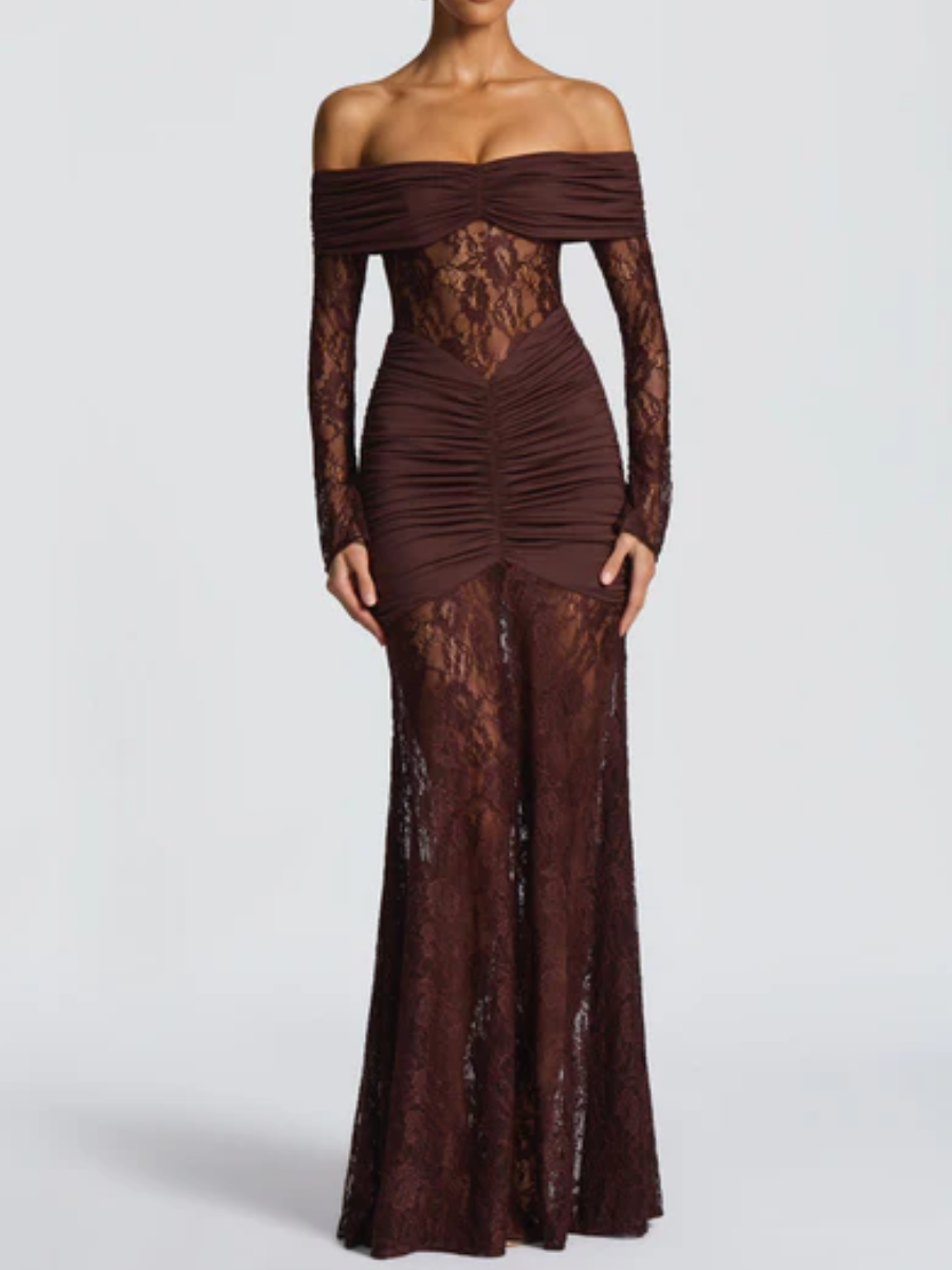 Vestido Longo Ombro a Ombro de Renda Modern Pauline