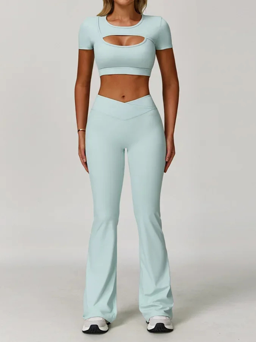 Top Meia Manga e Calça Flare Cós V Modern Flex