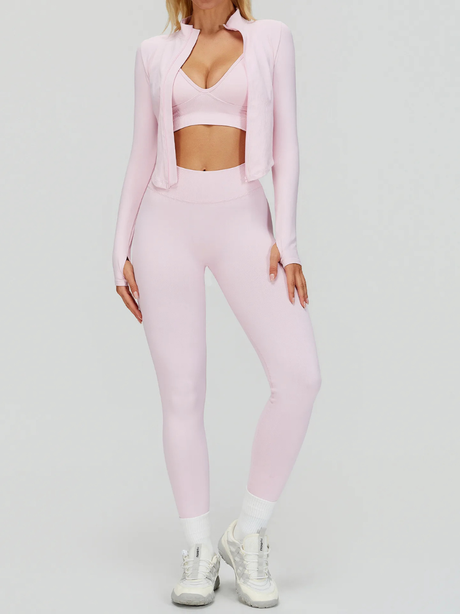 Conjunto Três Peças Top Push Up com Jaqueta e Calça Legging Modern Lace