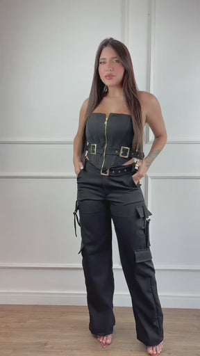 Conjunto Calça e Cropped sem Alças Cargo Modern Josefa - FULL