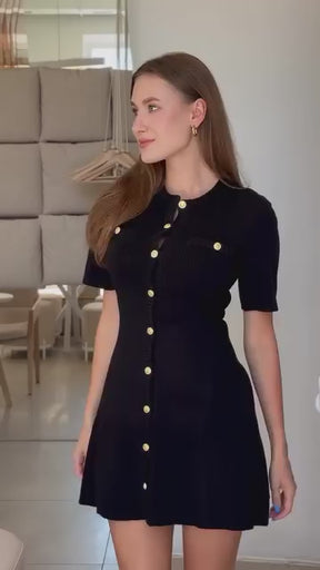 Vestido Curto Tricô com Botões Modern Imperial