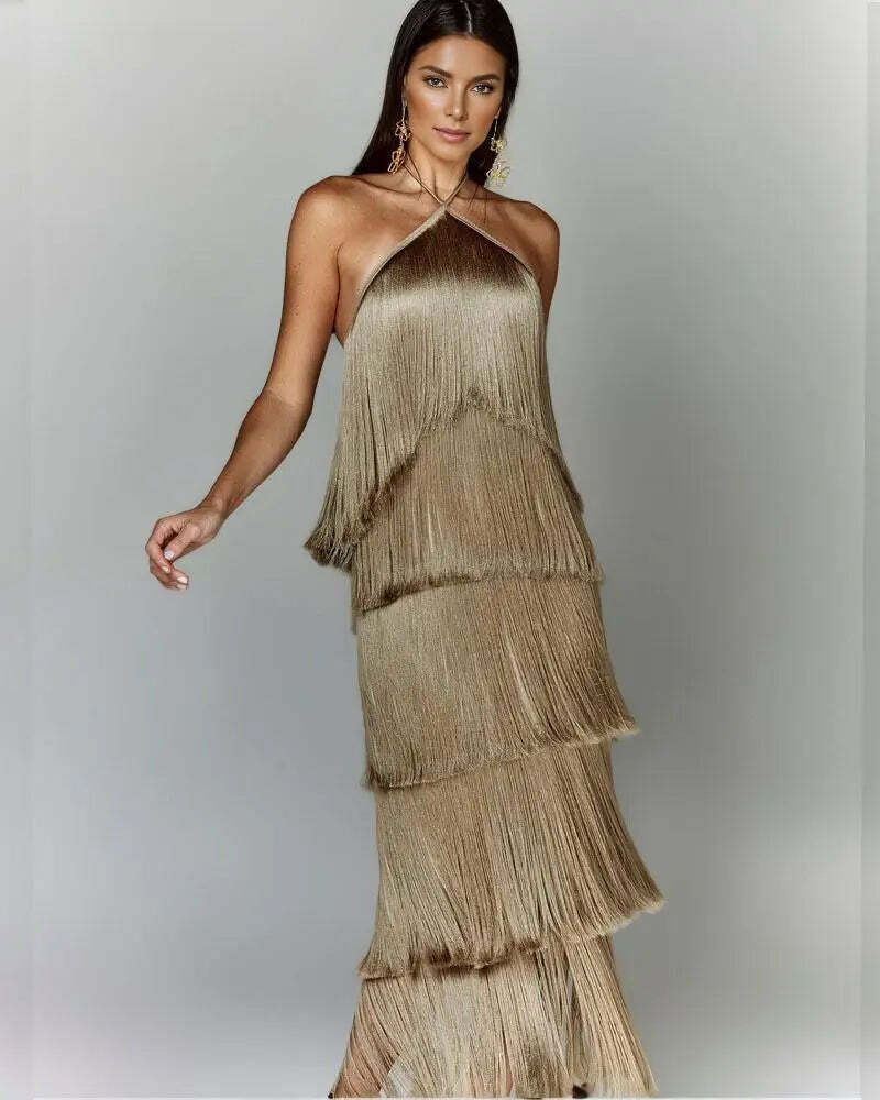 Vestido Longo Elegante com Franjas Modern Maiáh