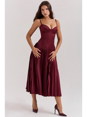 Vestido Plissado Midi Modern Wine - Golden Era